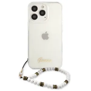 Guess PC Script and White Pearls Zadní Kryt pro Apple iPhone 13 Pro Transparent