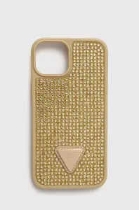 Pouzdro Guess Rhinestones Triangle Metal Logo kryt pro Apple iPhone 14 Gold