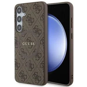 Kožené pouzdro Guess 4G Collection Metal Logo MagSafe pro Samsung Galaxy S24+ - hnědé