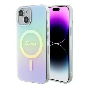 Pouzdro Guess IML Iridescent MagSafe pro iPhone 15 - tyrkysové