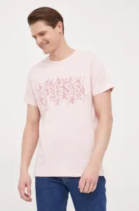 Bavlněné tričko Guess růžová barva, s aplikací