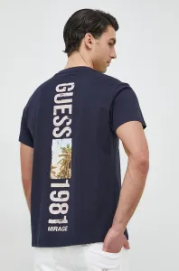 Bavlněné tričko Guess tmavomodrá barva, s potiskem