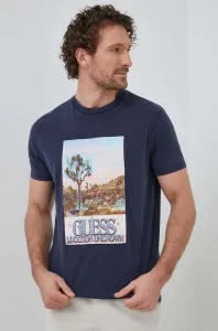 Bavlněné tričko Guess tmavomodrá barva, s potiskem #4736314