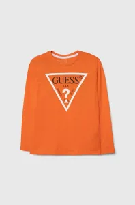Dětská bavlněná košile s dlouhým rukávem Guess oranžová barva, s potiskem #5677711