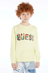 Dětská bavlněná mikina Guess zelená barva, s aplikací