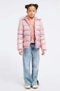 Dětská péřová bunda Guess růžová barva
