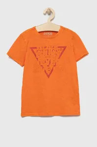 Dětské bavlněné tričko Guess oranžová barva, s potiskem #4246389