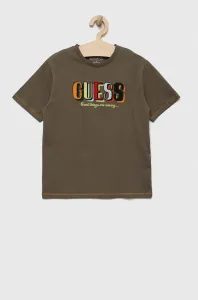 Dětské bavlněné tričko Guess zelená barva, s aplikací #5625002