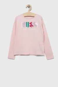Dětské tričko s dlouhým rukávem Guess růžová barva