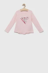 Dětské tričko s dlouhým rukávem Guess růžová barva