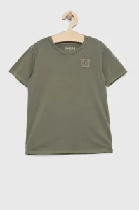 Oboustranné bavlněné tričko Guess zelená barva