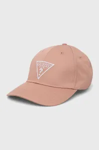 Bavlněná čepice Guess růžová barva, s aplikací
