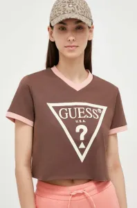 Bavlněné tričko Guess hnědá barva