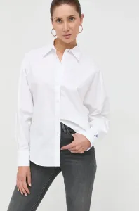 Bavlněné tričko Guess bílá barva, regular, s klasickým límcem