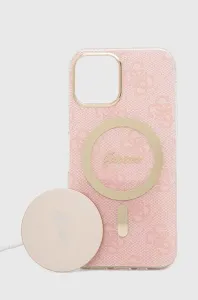 Guess GUBPP12MH4EACSP Case + Wireless Charger Apple iPhone 12/12 Pro pink hard case 4G Print MagSafe