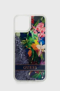 Guess GUHCP14SLFLSB Apple iPhone 14 blue hardcase Flower Liquid Glitter