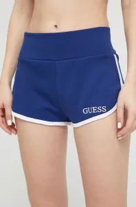 Kraťasy Guess dámské, tmavomodrá barva, s aplikací, high waist