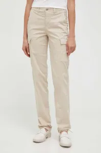 Kalhoty Guess dámské, béžová barva, jednoduché, high waist #5679357