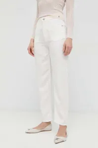 Kalhoty Guess dámské, béžová barva, jednoduché, high waist #2021912
