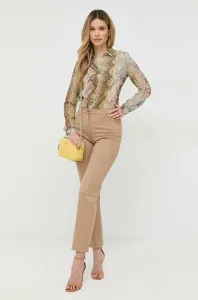 Kalhoty Guess dámské, hnědá barva, jednoduché, high waist #4135738