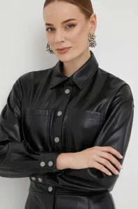 Košile Guess dámská, černá barva, relaxed, s klasickým límcem #5412690