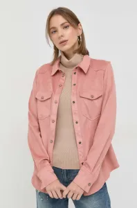 Košile Guess dámská, růžová barva, regular, s klasickým límcem #3433852