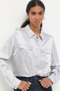 Košile Guess dámská, šedá barva, regular, s klasickým límcem #5407858