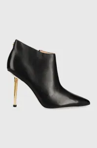 Kožené kotníkové boty Guess Sazzi dámské, černá barva, na podpatku #5760780