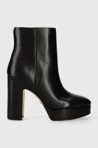 Kožené kotníkové boty Guess TEMELA dámské, černá barva, na podpatku, FL7TML LEA10 #5968099