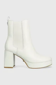 Kožené kotníkové boty Guess WILEY dámské, bílá barva, na podpatku, FL7WLY LEA10