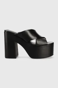 Kožené pantofle Guess LANTZ2 dámské, černá barva, na podpatku, FL6TZ2 LEA03 #5889158