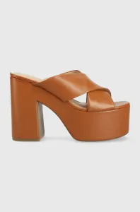 Kožené pantofle Guess LANTZ2 dámské, hnědá barva, na podpatku, FL6TZ2 LEA03 #5345298