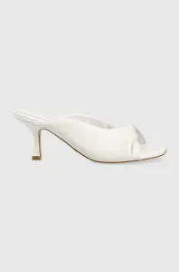 Kožené pantofle Guess RINAH dámské, bílá barva, na podpatku, FL6RNH LEA03