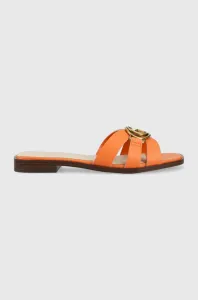 Kožené pantofle Guess SYMO dámské, oranžová barva, FL6SYM LEA19