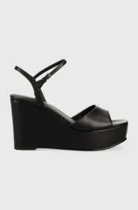 Kožené sandály Guess ZIONE2 dámské, černá barva, na klínku #5889159