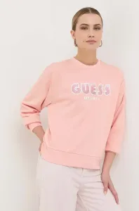 Mikina Guess dámská, růžová barva, s aplikací