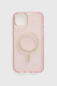 Guess Glitter Gold MagSafe pouzdro pro iPhone 14 Plus - růžové