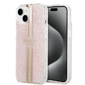 Pouzdro Guess IML 4G Gold Stripe zadní kryt Apple iPhone 15 Pink