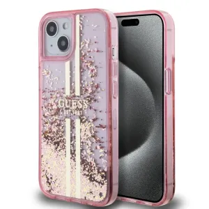 Pouzdro Guess PC/TPU Liquid Glitter Gold Stripe zadní kryt Apple iPhone 15 Pink