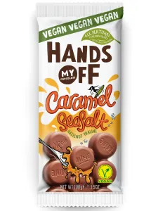 Hands off my chocolate Veganská mléčná čokoláda lískooříšková pasta, karamel a mořská sůl 100 g