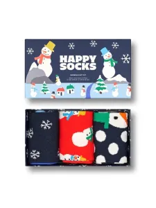 Nadměrná velikost: Happy Socks, 3 páry ponožek s motivem sněhuláka v dárkové krabičce Námořnická Modrá