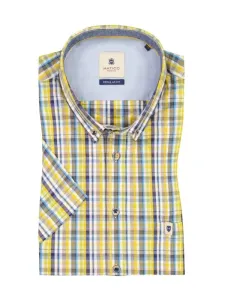 Nadměrná velikost: Hatico, Košile s krátkým rukávem z materiálu seersucker, s károvaným vzorem, Regular Fit žlutý #4796396