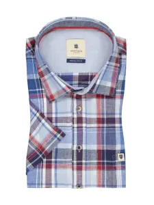 Nadměrná velikost: Hatico, Košile s krátkým rukávem ze směsi lnu s károvaným vzorem, regular fit Modrá #4811590
