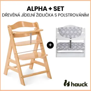 HAUCK - Alpha+ set 2v1 dřevená židle, natural + polstrování Teddy grey