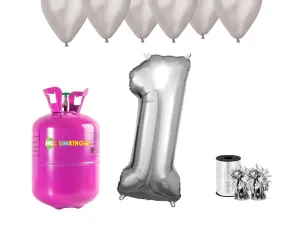 HeliumKing Helium párty set na 1. narozeniny se stříbrnými balóny