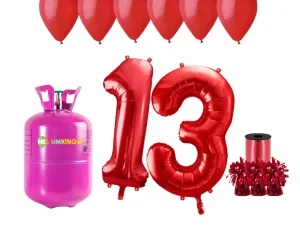 HeliumKing Helium párty set na 13. narozeniny s červenými balónky
