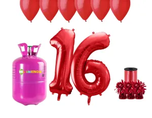 HeliumKing Helium párty set na 16. narozeniny s červenými balónky