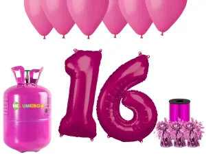 HeliumKing Hélium párty set na 16. narozeniny s růžovými balónky