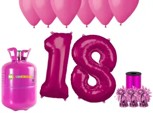 HeliumKing Helium párty set na 18. narozeniny s růžovými balónky