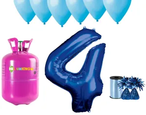 HeliumKing Helium párty set na 4. narozeniny s modrými balónky